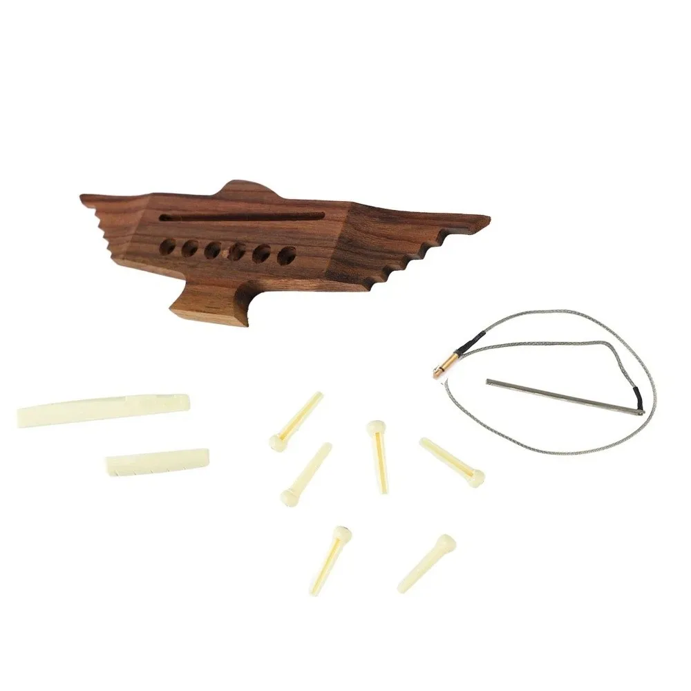 10PCS ​6 String​ Acoustic Guitar Bridge​ ​Rosewood ​With Saddle Nut Pin​ ​Rosewood Bridge​ ​Sound Enhancement​ ​Pre Slotted​