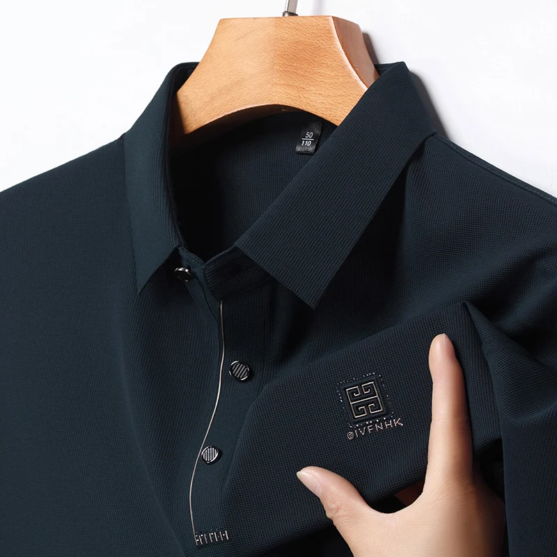 

Новинка, бесшовная крутая дышащая мужская брендовая рубашка-поло из ледяного шелка с короткими рукавами и вышивкой, лето 2024, модная повседневная футболка, топы