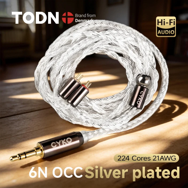 Cabo de Upgrade para Fones de Ouvido CYKO Premium 6N OCC Prateado com 16 Núcleos, Conector de 3.5/4.4mm mmcx/0.78 2Pin Banhado a Ouro para Telefone e Computador