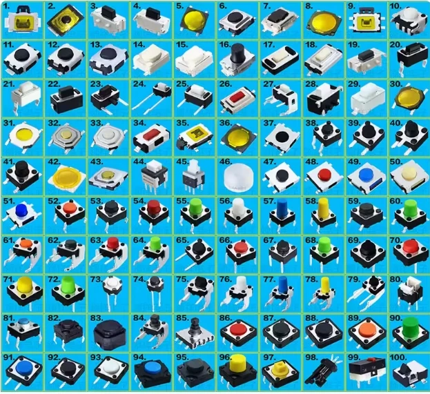Micro-interrupteur tactile assressenti, 200 pièces, 100 types/lot, mini interrupteurs de Cristal SMD DIP, 2x4, 3x6, 4x4, 6x6