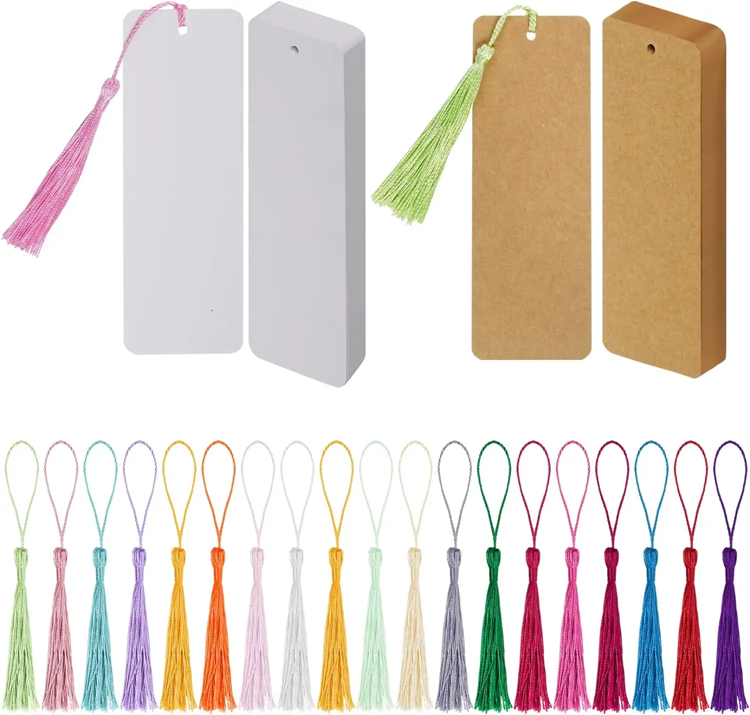 

120 Pcs Kraft Paper Blank Bookmarks with 100 Pcs Colorful Tassels Paper Bookmarks for DIY Art Projects, School Supply, Gifts Tag