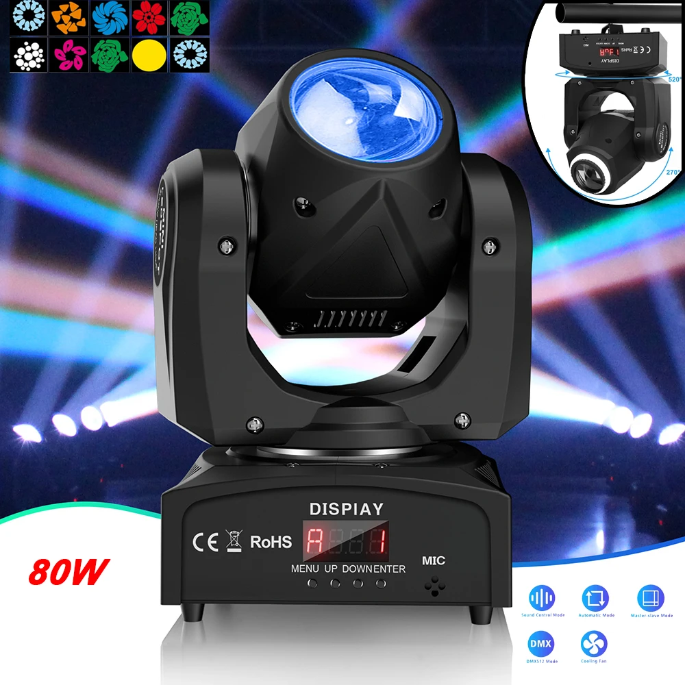 

2024 New Lights 1/2/4 PCS Moving Head Beam Led Spotlights 80W Rotating Lamp Dj Disco KTV Stage Party Bar Light Pattern Spotlight