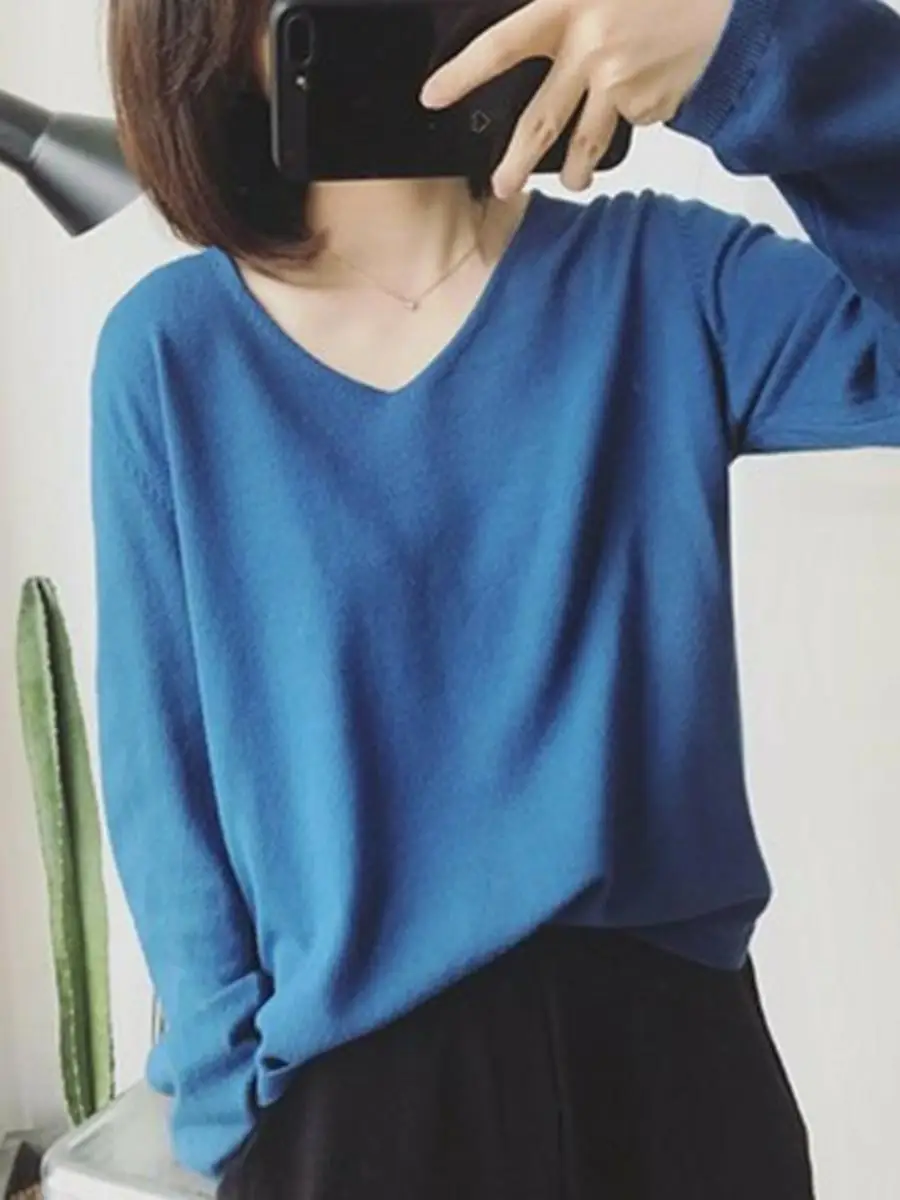 

Loose V-Ne Long Sve Knitted Sweater Women's Base Layer irt Autumn Winter New Sle Korean Version Student Faion Trend