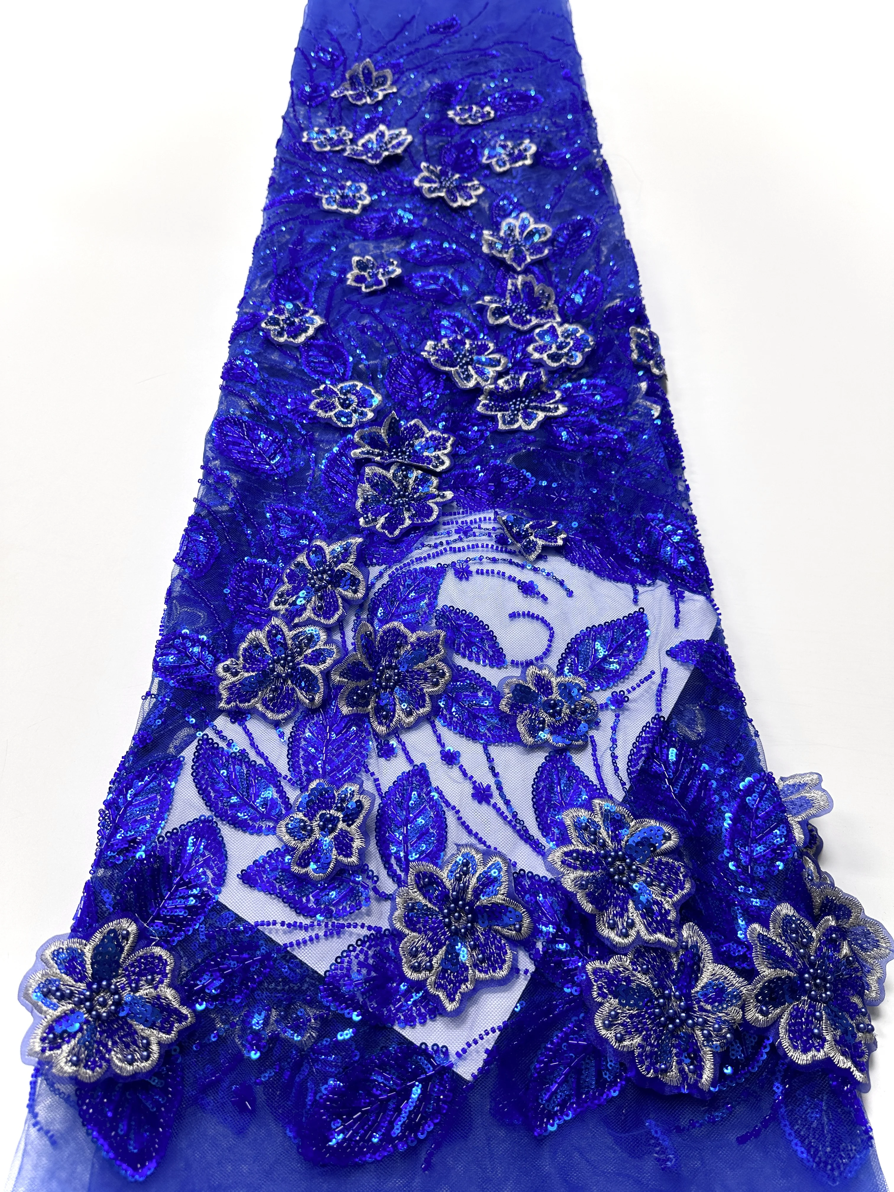 

Latest African 3D Flower Lace Fabric Embroidery French Mesh Lace Fabric Luxury Sequins Beads For Nigerian Party Dress