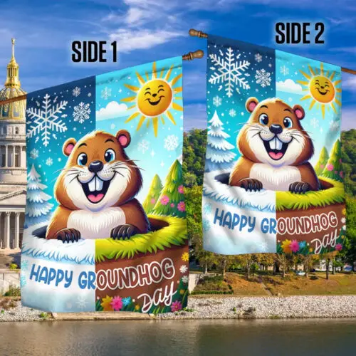 Happy Groundhog Day Flag Garden Flag