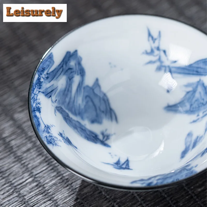 1PCS Blue and White Porcelain Cone Teacup Anti Scaling Hand-painted Ceramic Tea Bowl Travel Meditation Cup Chinese Tea Set 65ml