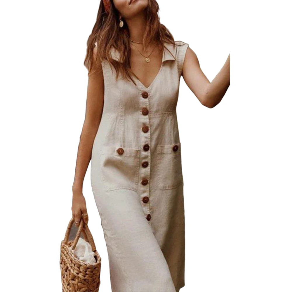 Vestido sin mangas de lino y algodón para mujer, ropa informal holgada de talla grande 3XL, moda coreana, ropa ajustada de talla grande 2024