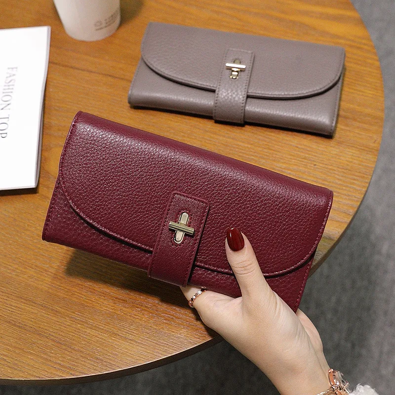 

2023 Long Women Wallets Soft Genuine Leather Clutch Bag Fashion Turnlock Envelope Billfold Excellent Cowhide Purses For Ladies