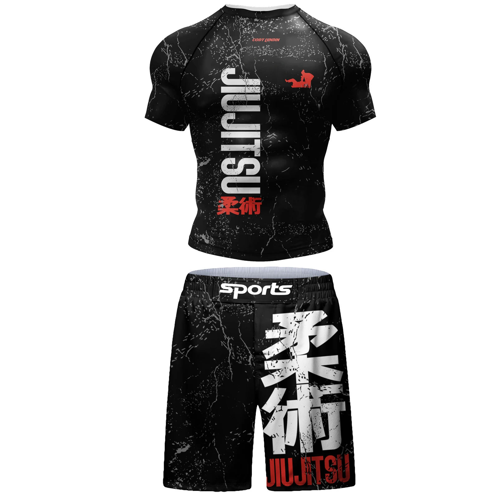 Cody Lundin Rash Guard Sportswear MMA T-shirt +Pants MMA Shorts 4PCS/Set Brazilian Grappling Jiu Jitsu Bjj Boxing Jersey For Men