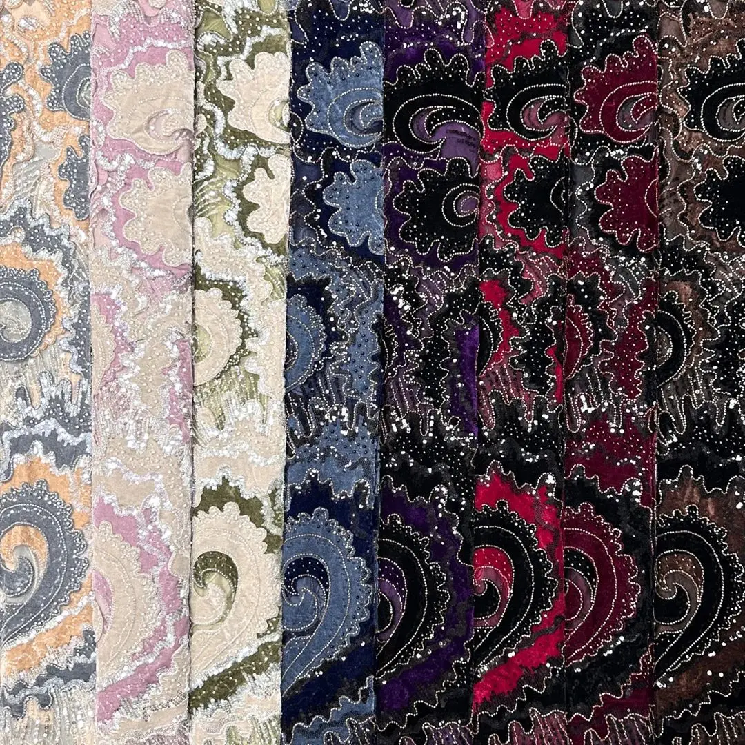 

LIYINI новейшее кружево высокого качества 2026 африканская ткань с бисером и блестками, аппликация, вьющиеся листья, вышитая кружевная ткань для праздничного платья