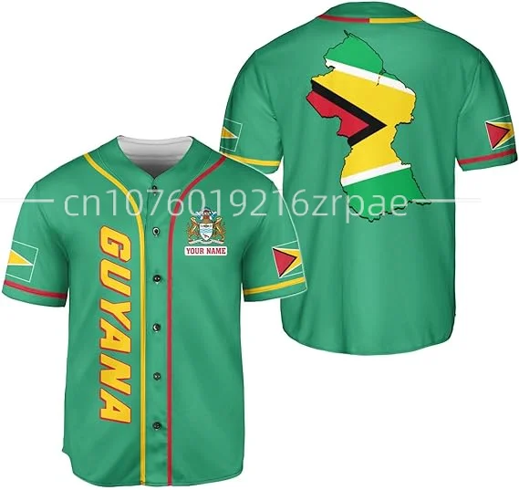 2024 New Guyana Flag Badge Baseball Jersey Men's Womens Short Sleeve Jersey Men's Streetwear Short Sleeve Sports T-shirt