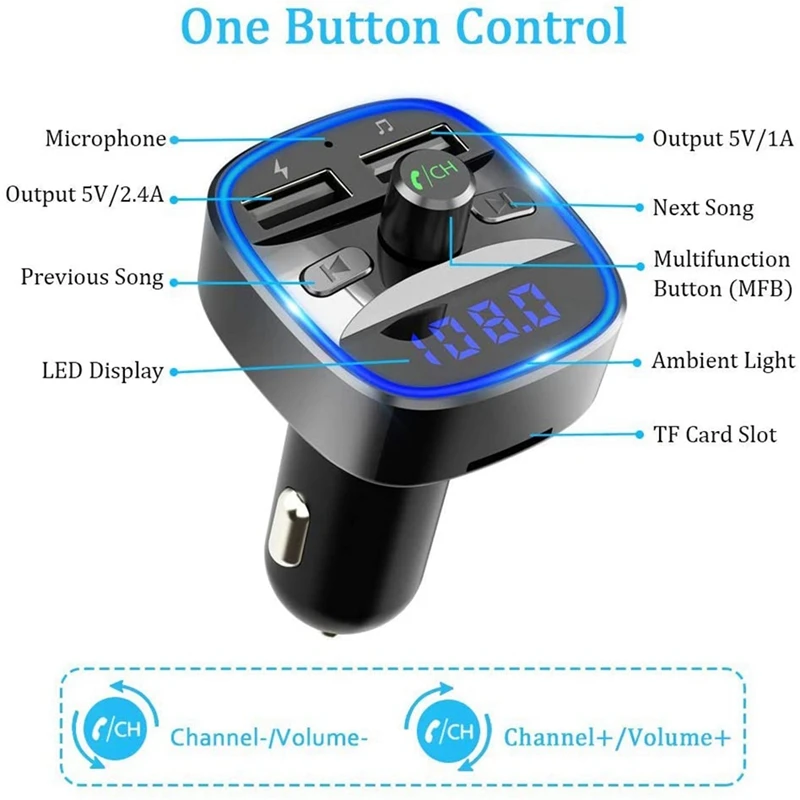 Bluetooth FM Transmitter Car Mp3 Player Bluetooth 5.0 Receiver Dual USB Car Charger U Disk TF Card For Car Interior