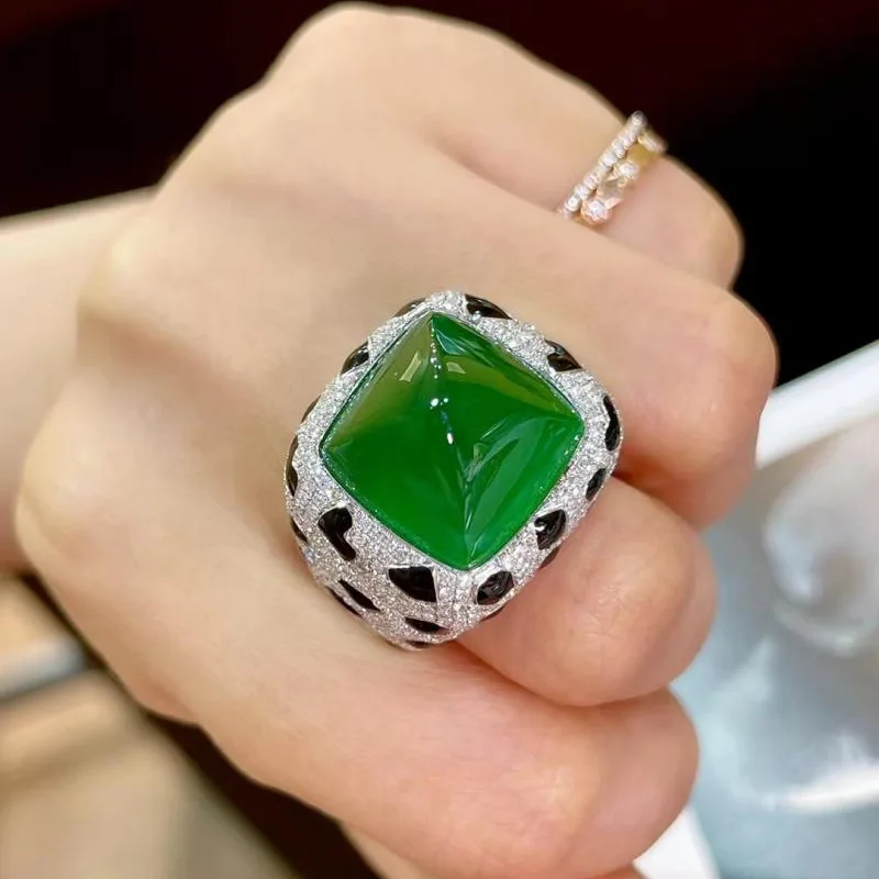 925 Silver Leopard Print Resizable Rings for Women Huge 12 Carat Dapphire Ruby Emerald Gemstone Rings Wedding Party Fine Jewelry