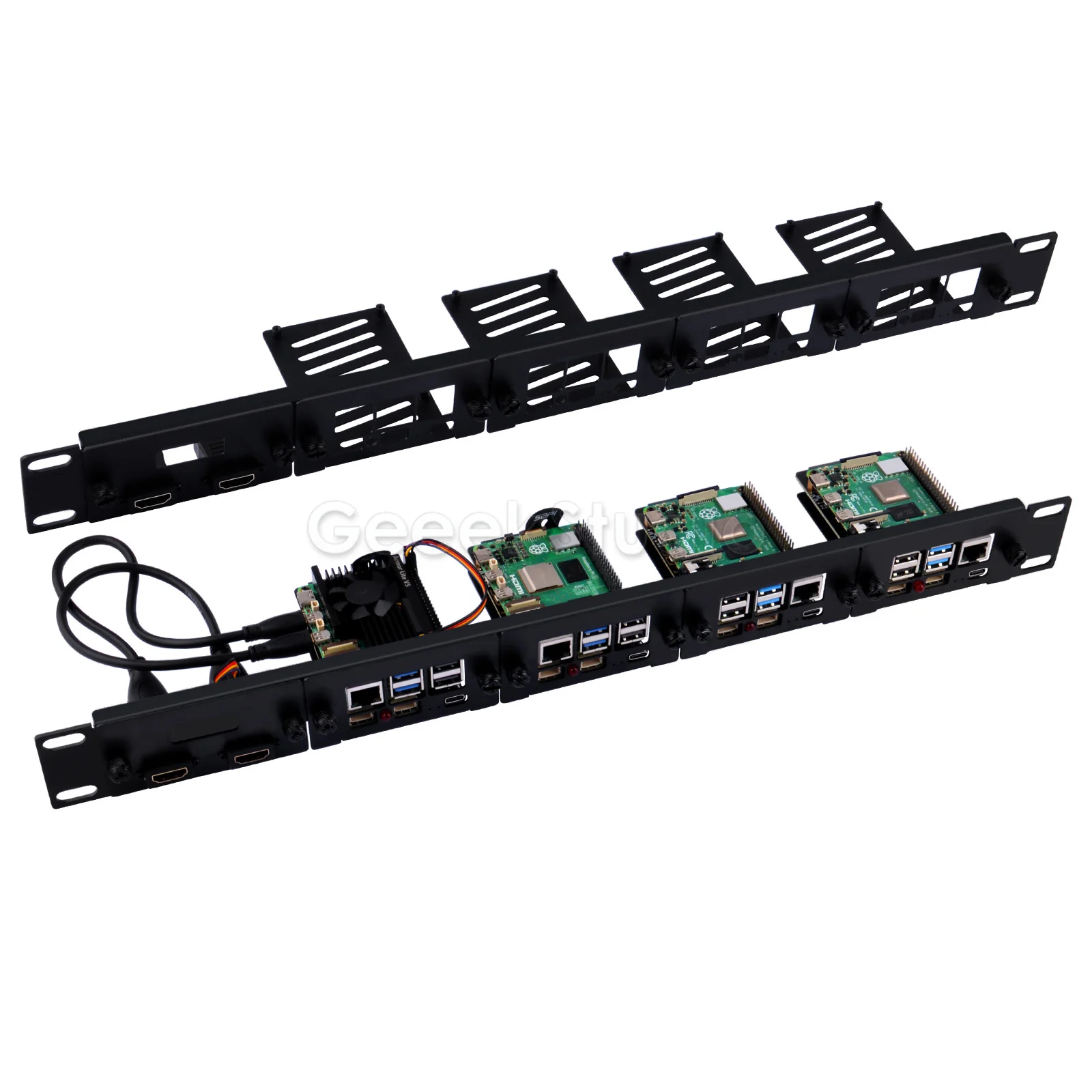 

52Pi 1U Rackmount Steel Bracket Kit for Raspberry Pi 5 19 Inch 4 Slots M.2 NVMe SSD 2230/2242/2260/2280