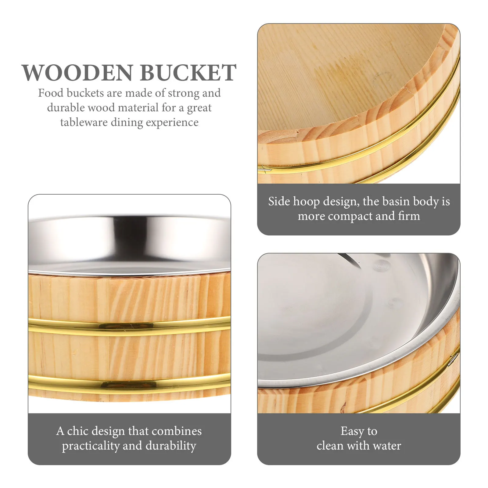 

1 Set Japanese Style Wooden Sushi Rice Bucket Large Capacity Mixing Container For Sushi Sashimi Bbq Korean Cuisine Restaurant