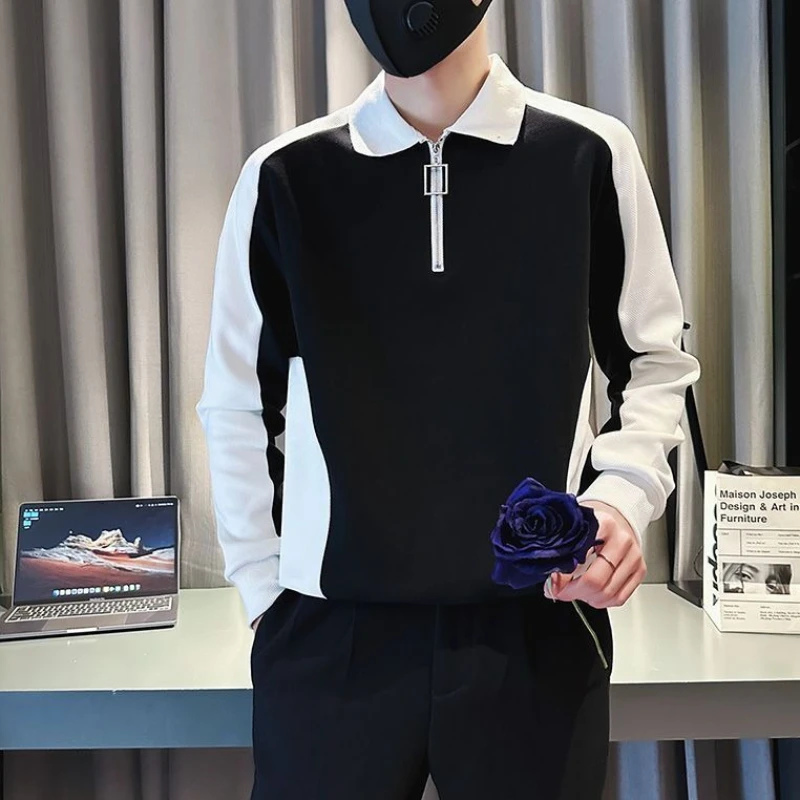 

Half Zip Polo T Shirt for Men Streetwear Casual High Quality Elegant Clothing Pullovers Deals Sale Xxl Xl Black Man Sweatshirt