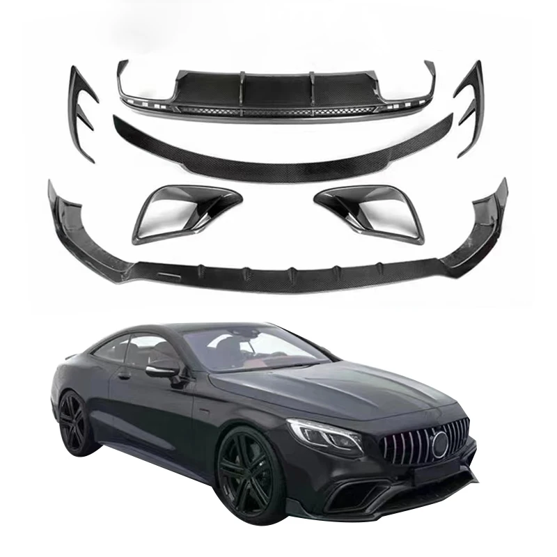 

BS Style Dry Carbon Fiber Front Lip Rear Diffuser Rear Spoiler Front and Rear Bumper Trim for W217 S63 Coupe W217