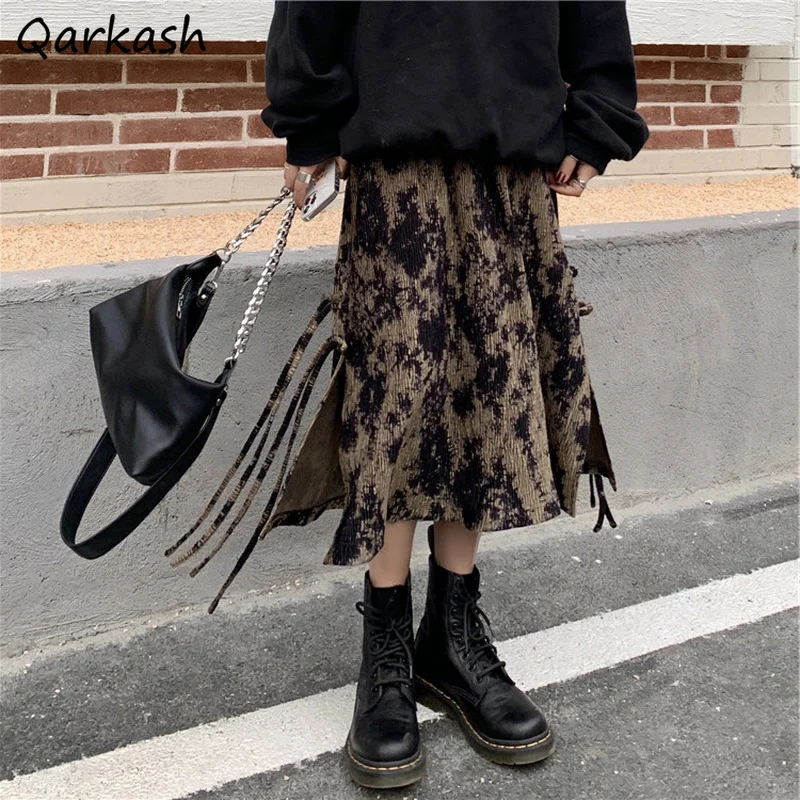 Vintage Skirts Women Mid-calf Side-slit Popular Hot Sale Empire Elegant A-line All-match New Aesthetic Korean Version Fashion