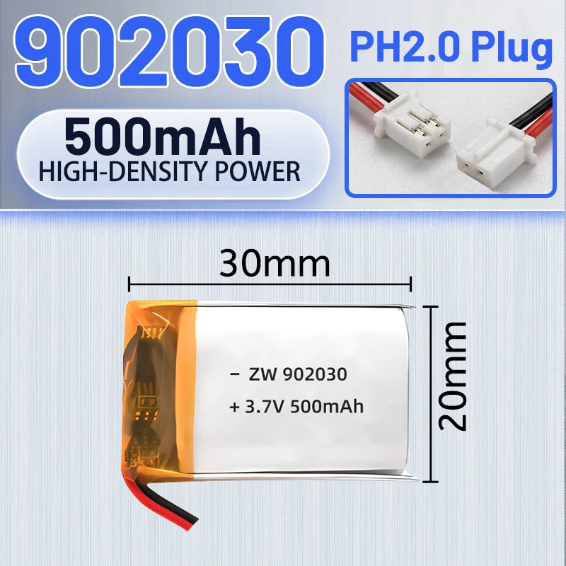 Lithium Polymer Battery 3.7V 500mAh 902030 Rechargeable for Electronic Toys LED Lights Speaker Large Audience