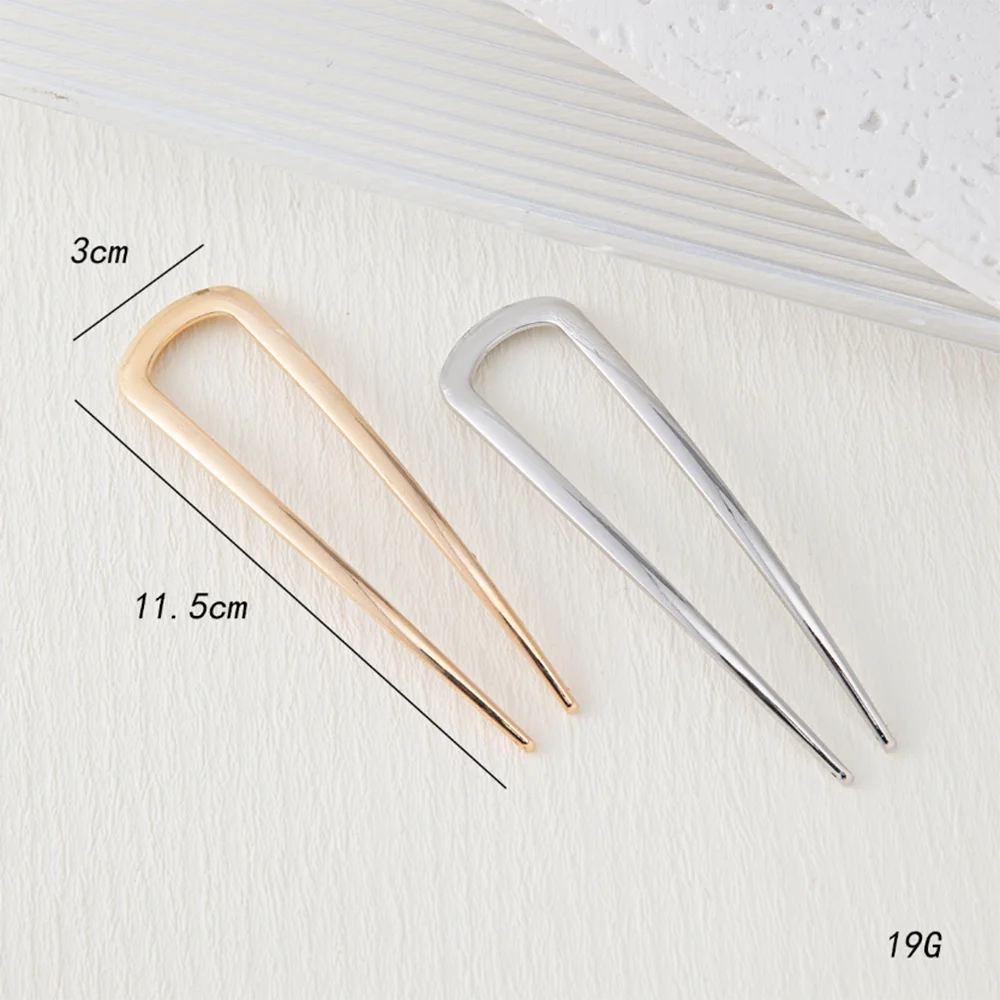 U-Shaped Hair Fork Elegant Gold Color Alloy Long Thick Hair Updo Bun French Hairpin Stick Women Girls Hair Jewelry Accessories