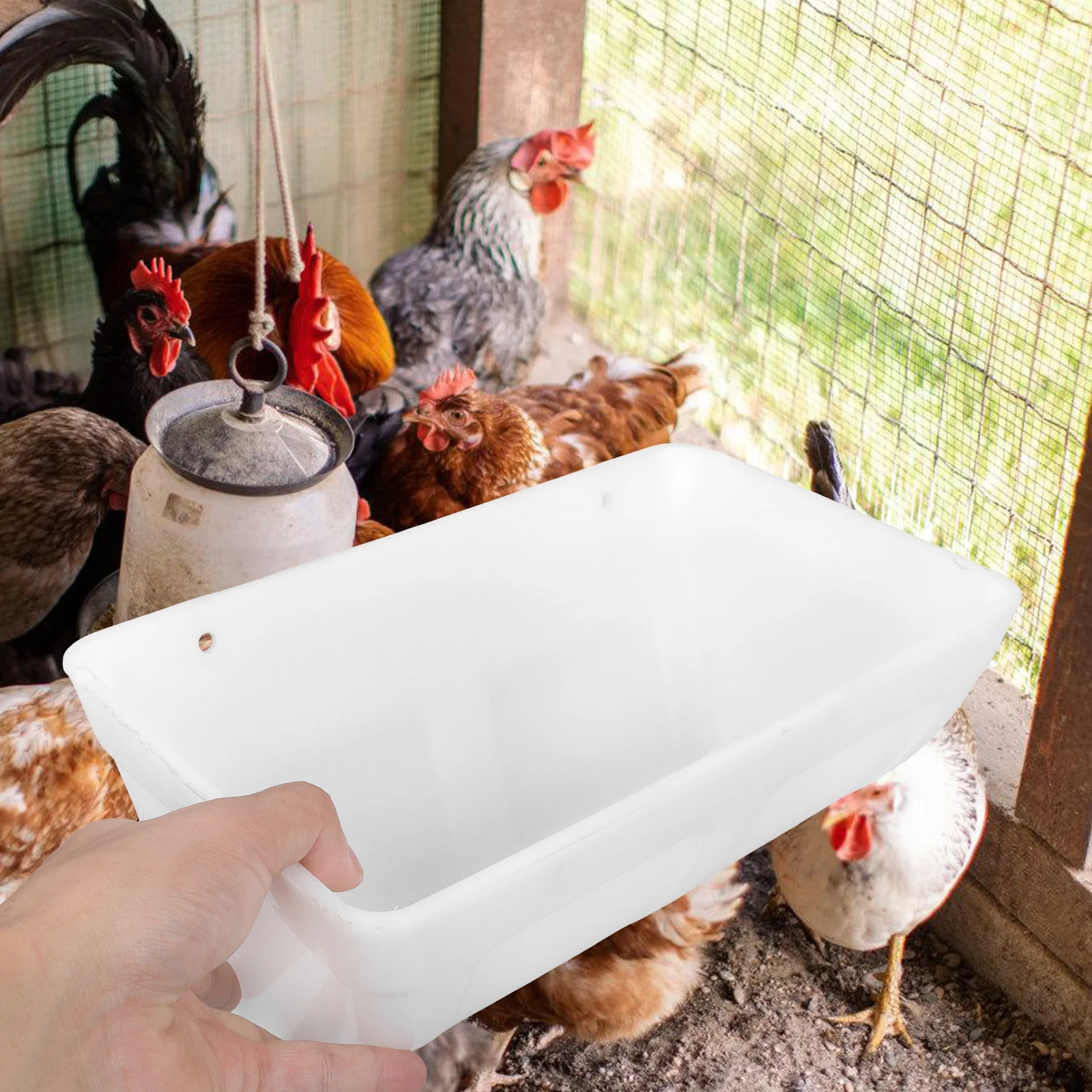 

2Pcs Chicken Feeder Hanging Waterproof Detachable Poultry Feeding Container for Coop Fence Outdoor Use Large Capacity Livestock