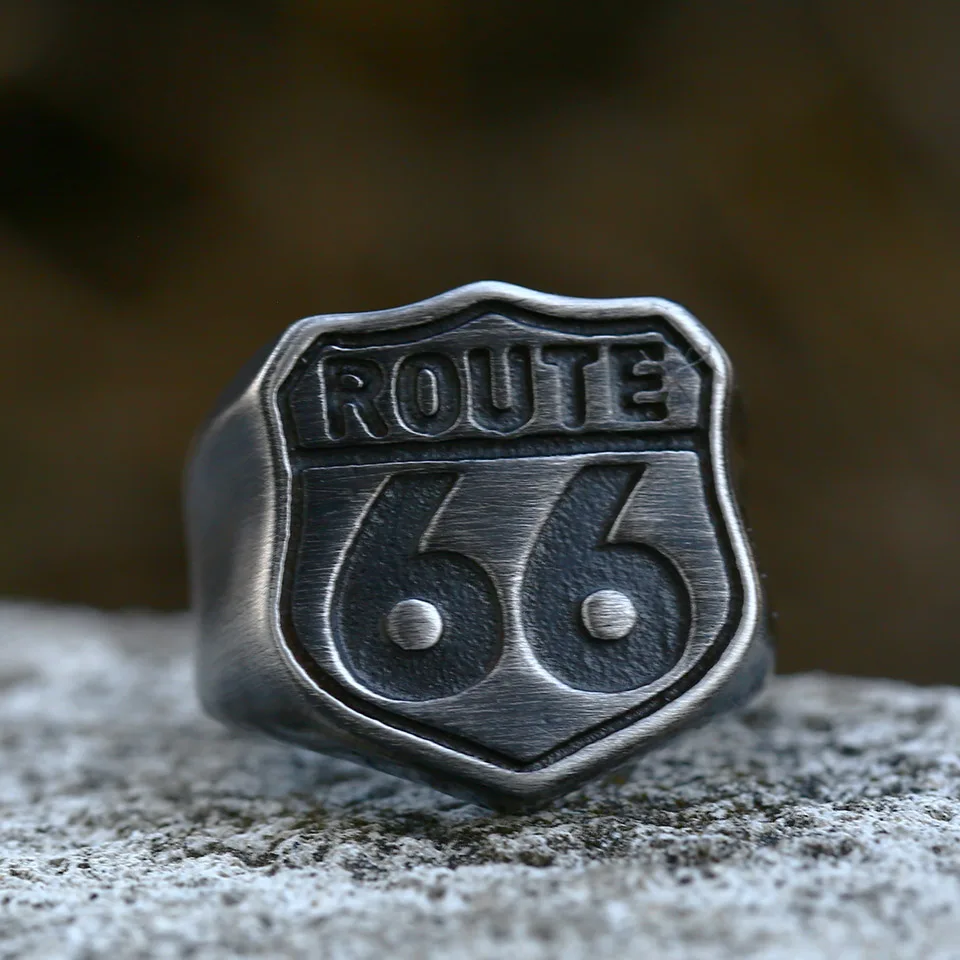 Beier 316L Stainless Steel Antique silve Fashion Male\'s  Biker ring Route 66 for men  High Quality fashion  ring  jewelry LR489