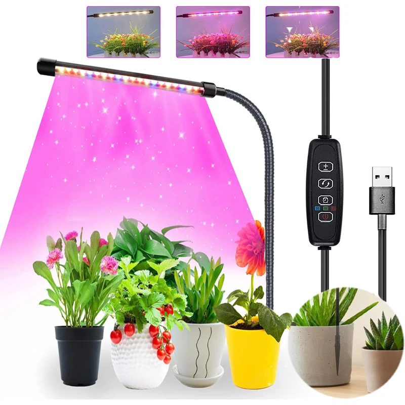 

Growth Lamp Indoor Full Spectrum Plant Growth Lamp USB with Aut on/off Timer 360° Adjustable Red Blue Warm White 3Color Dimmabl