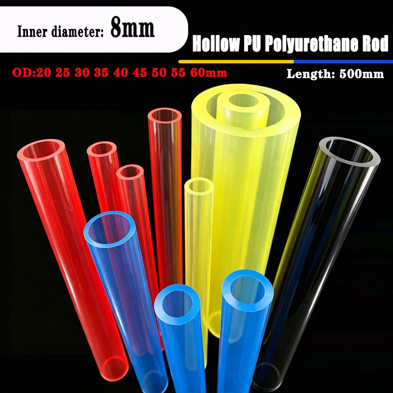 ID 8mm Length 500mm Colorful Polyurethane Rod Hollow Rods PU Plastic Tube Pipe Elastic Rubber Bar OD20/25/30/35/40/45/50/55/60mm