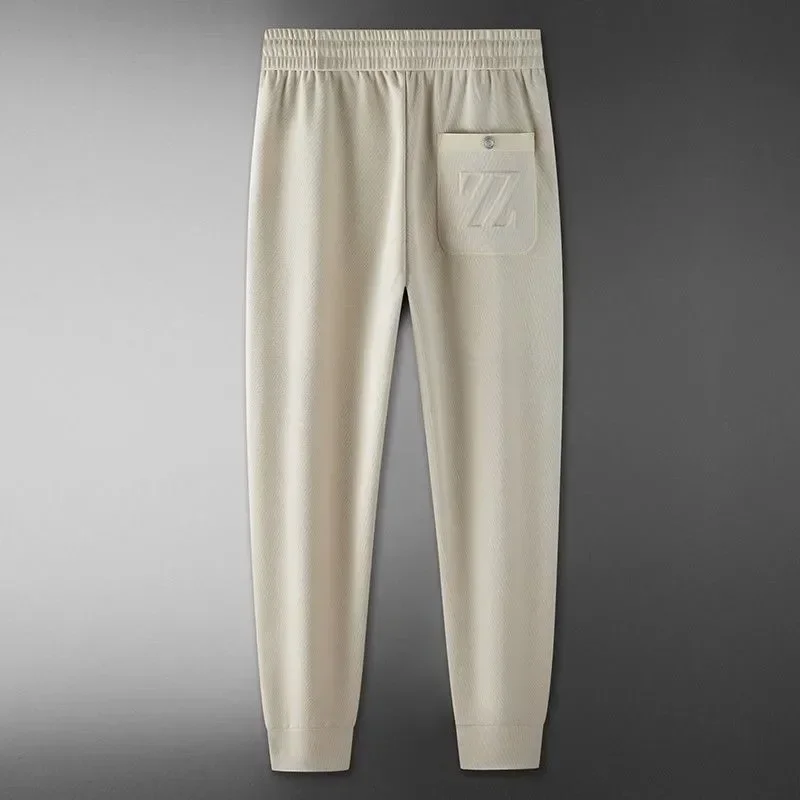 New Men's Fine Embroidered Casual Pants, Tight Fit, Tied Feet, Sporty Fashion, High end Quality, Luxury Grade