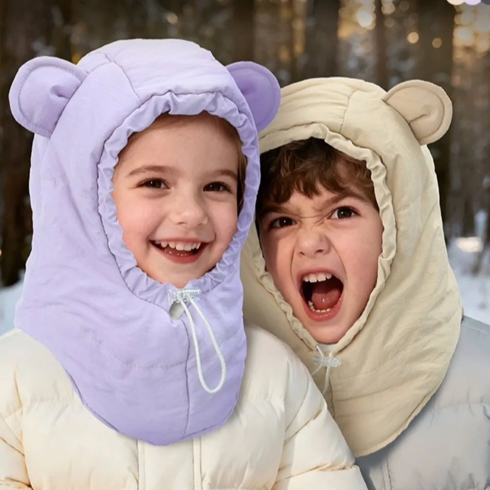 

Solid Color Balaclava Hat Keep Warm Thermal Children Windproof Cap Scarf Adjustable Winter Ear Protection Cap Girl