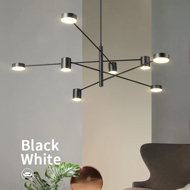 

Modern Rotate LED Chandelier for Living and Dining Room Office Desks Kitchen Bar Black Pendant Lights Home Decor Light Fixture