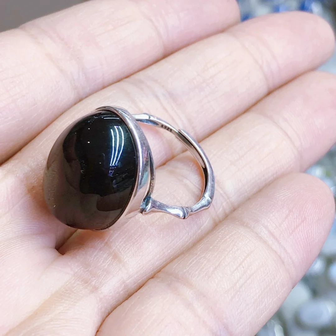 1 Pc Fengbaowu Natural Gold Obsidian Ring Oval Cabochon 925 Sterling Silver Crystal Healing Stone Jewelry Gift  For Women Men view 5