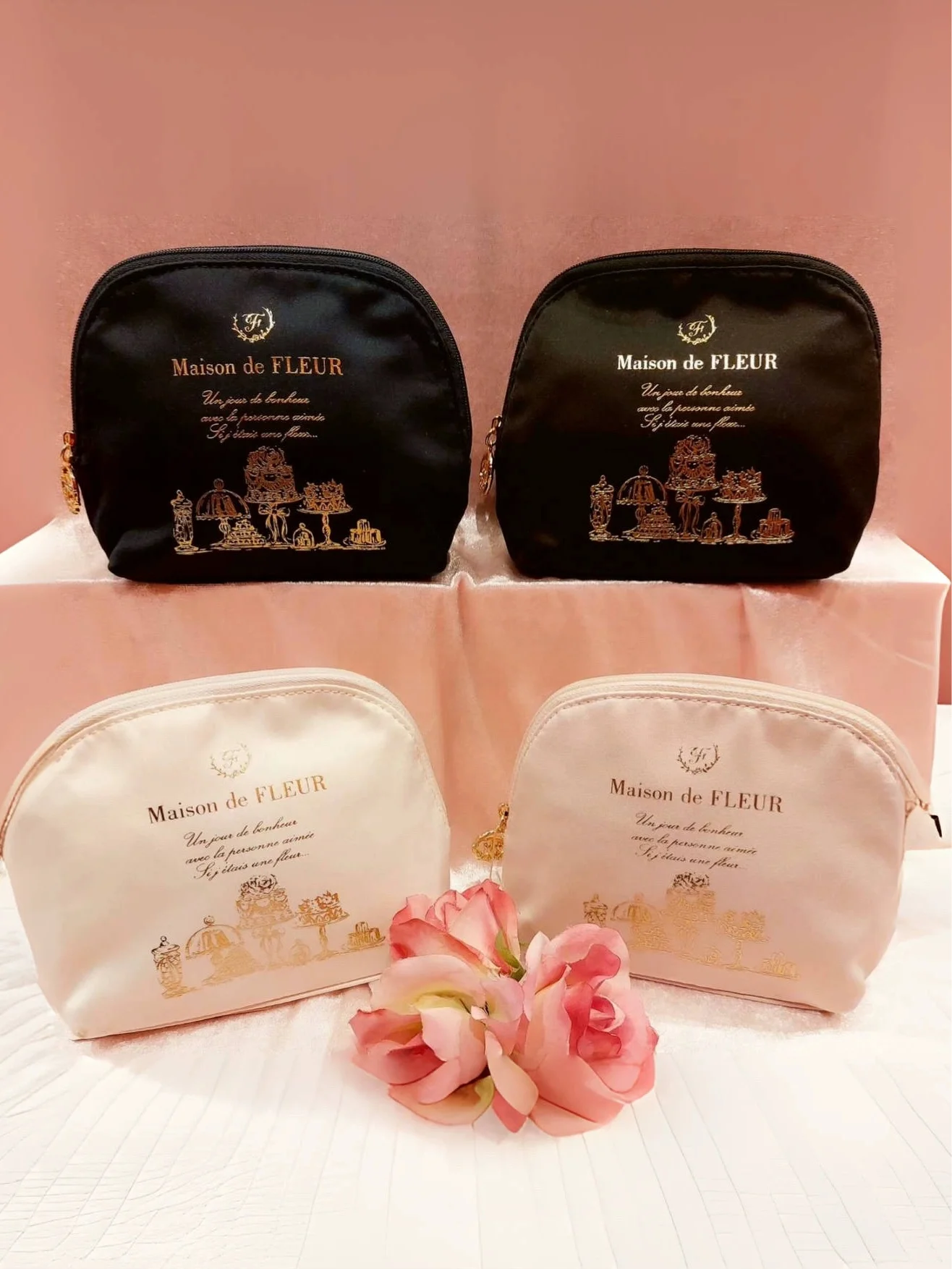 

Rose Day Maison De Fleur Cake Gold Emed Satin Towel Bag eup Pouch Storage Bag Women's Handbag Polyester Material