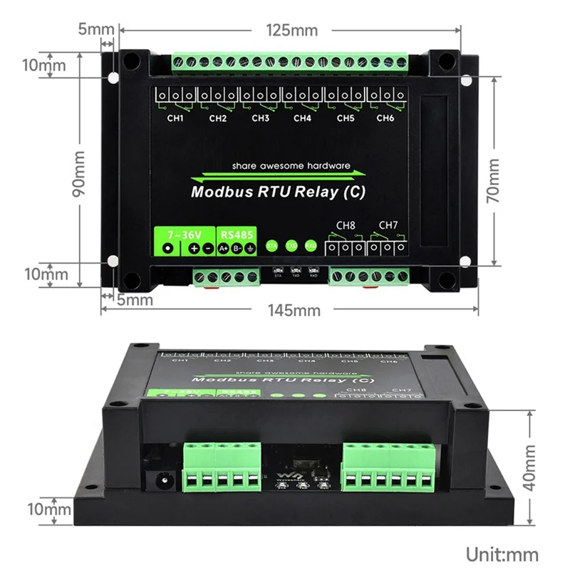 AAAEL-DIN-Rail 8-Channel Relay Module RS485 Magnetic Retention Relay Modbus RTU Protocol Multiple Isolation Protection Circuit