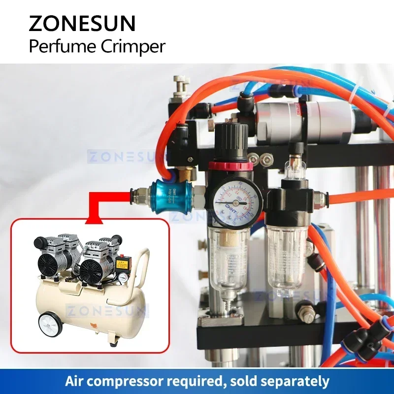ZONESUN الهوائية غطاء زجاجة عطر آلة الضغط الزجاج التمهيد البخاخ ختم رائحة العطر معدات التعبئة والتغليف ZS-YG08Z