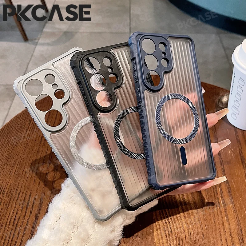 PKCASE Stripe Magnetic Shockproof Phone Case For Samsung S26 S25 S24 S23 FE Ultra Plus A57 A37 A27 A17 A56 A36 A26 A16 Cover