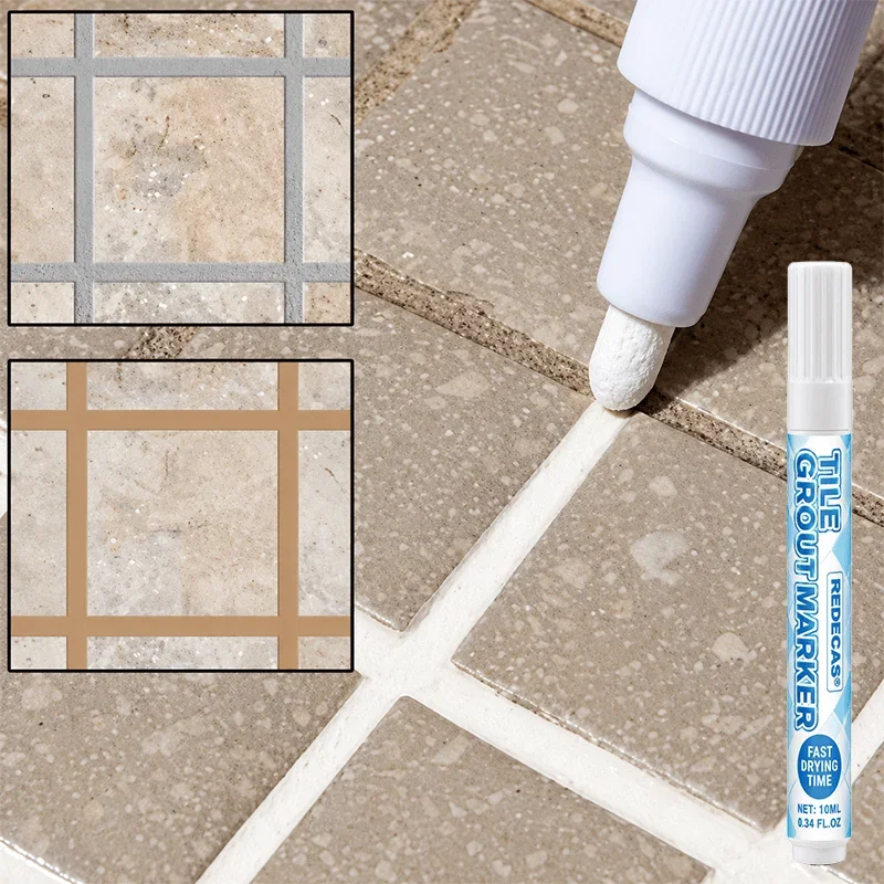 Professional Grout Pen - Brush-on, No Tools. Fixes Yellowing Kitchen/bath Gaps. Waterproof. for Tiles, Sinks & Bathtub Edges