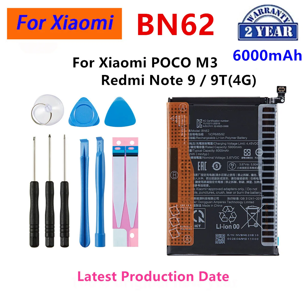 Brand New BN62 6000mAh Battery For Xiaomi  POCO M3 Redmi Note 9 4G  Redmi  9T 4G  Phone Replacement Batteries