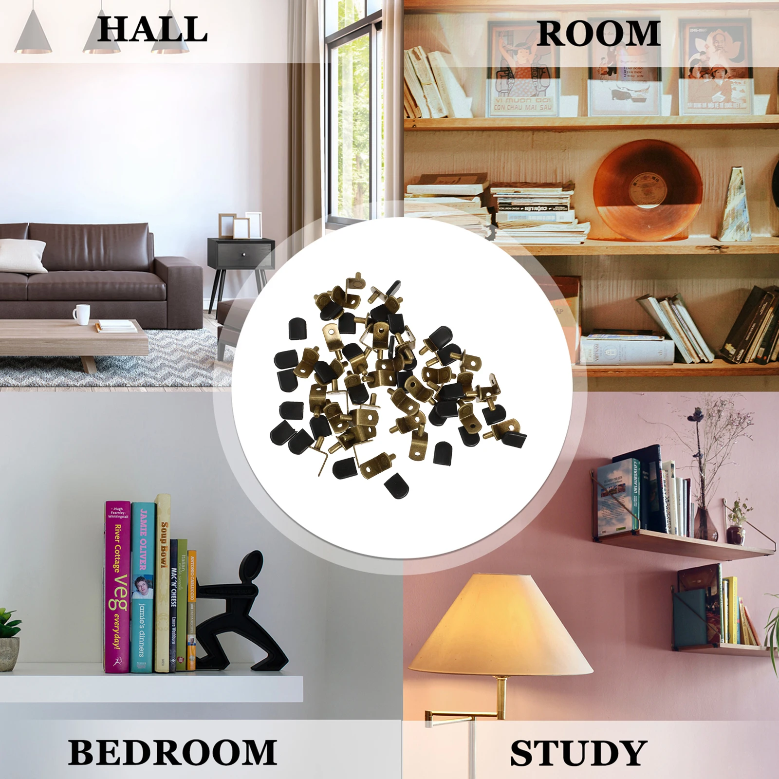 

50 Pcs Shelf Pegs Iron Rubber Material Durable Bookshelf Support Wardrobe Clips Wood Shelving Cabinet Pin Holder