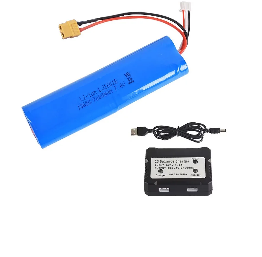 7.4v 7000mAh Li-ion Battery 18650 XT60 plug L6.2 Tamiya plug for Henglong RC Tank 1/16 parts 3818、3819、3889、3899A、3918、3909