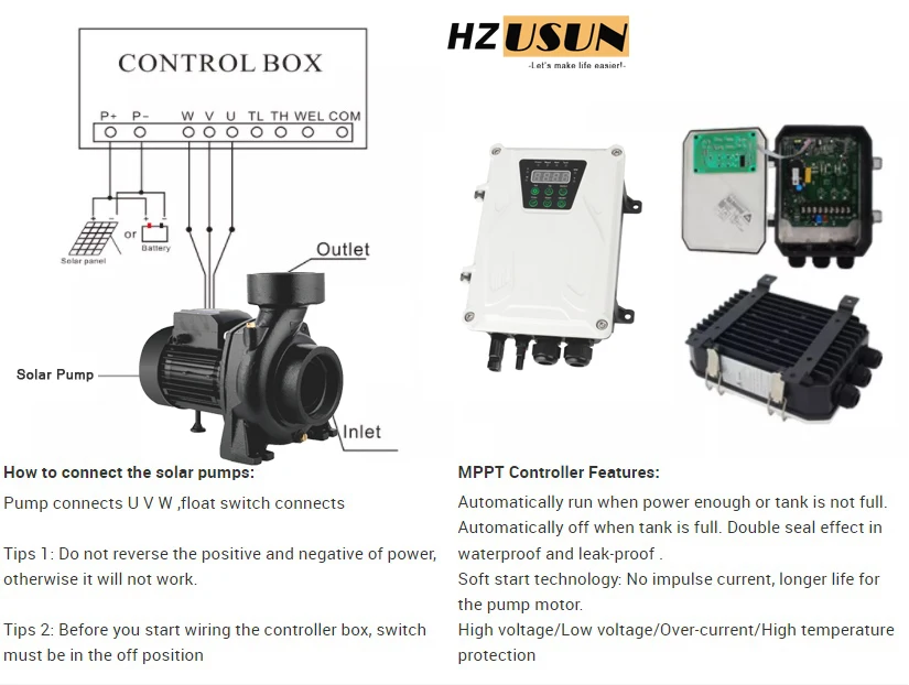 HZUSUN Solar Surface 1-Zoll-Gleichstrommotor, Wasserdruck-Sprinklerpumpen-Set, Dam Forest River Creek, 1 PS Solar-Bewässerungs-Druckerhöhungspumpe – Detail 8