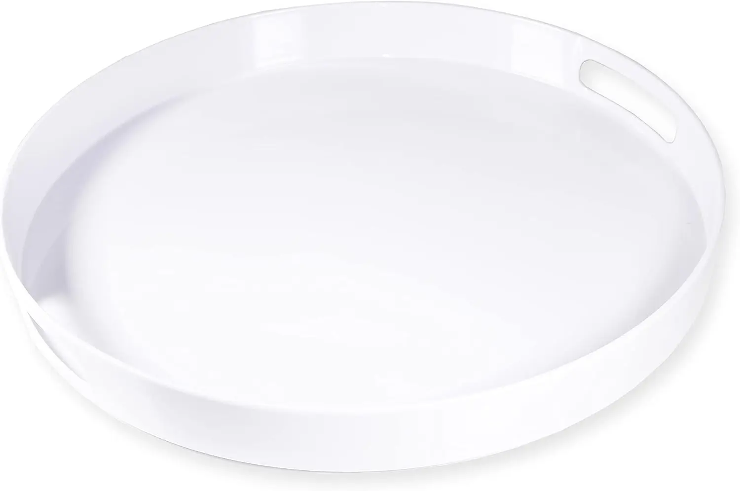 

Large White Round Melamine Serving Tray with Handles for Coffee Table, Living Room, Party Decor