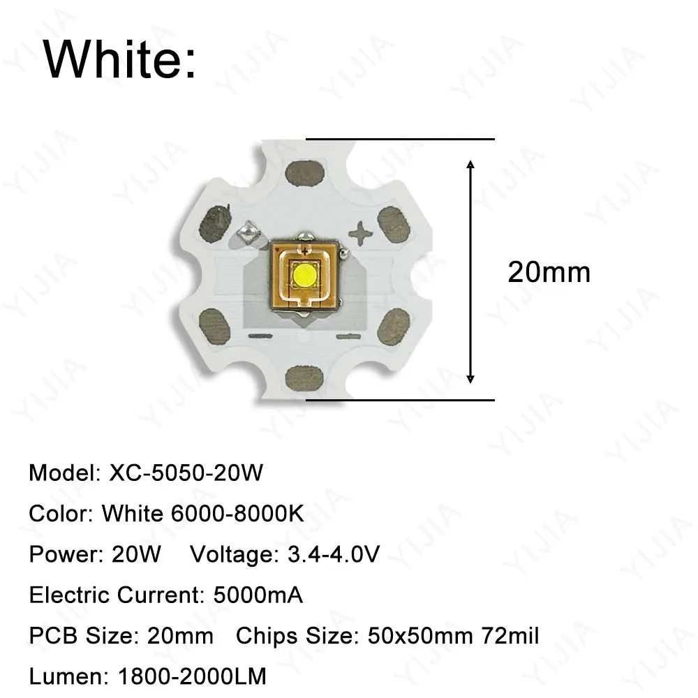 20W koraliki do lampy laserowej ciepły naturalny biały złoty niebieski LED SMD5050 chip z 20mm płytką PCB nadaje się do latarki czołowej lampy