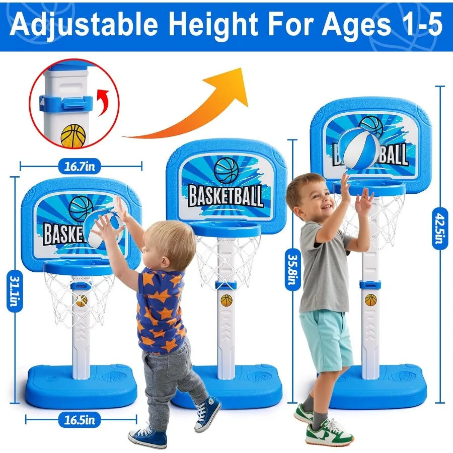 Ring Basket Mini Tinggi Dapat Disesuaikan untuk 3-5 Hadiah Mainan Olahraga Balita Bermain Dalam Ruangan Luar Ruangan 3 4 5 Tahun Anak Laki-laki Perempuan Bayi Natal