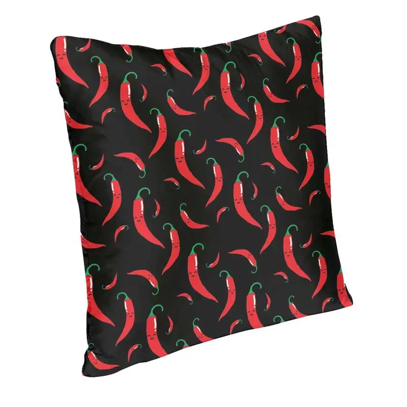 Kawaii Chili Red Pepper Pattern On Black Pillow Case Home Decoration Vegetable Modern Cushion Cover Car 45x45cm Pillowcase