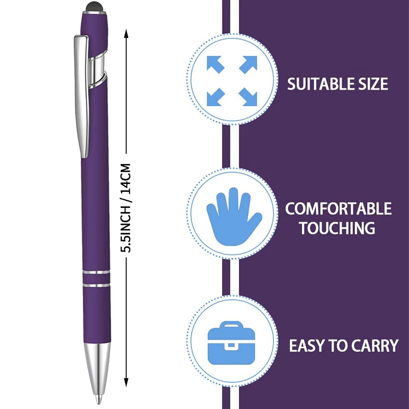 قلم حبر جاف ناعم يعمل باللمس بالمطاط مع طرف قلم ، قلم معدني بحبر أسود ، قلم حبر واحد إلى