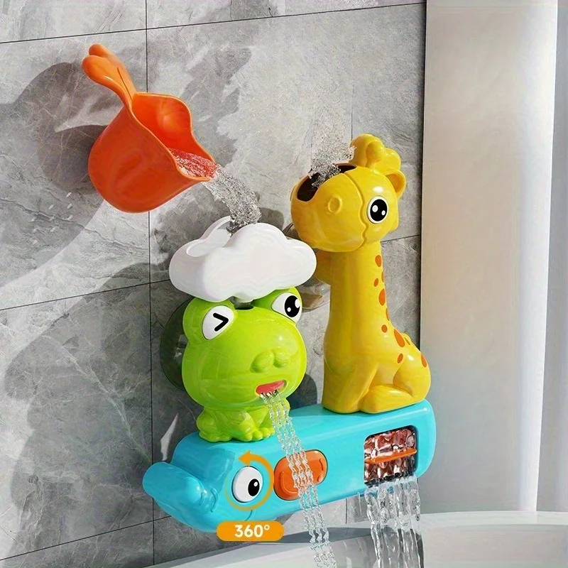 1 conjunto de sistema de chuveiro infantil com sprinkler rotativo e brinquedos de animais, conjunto de pulverizador de banho com ventosa para crianças, material seguro