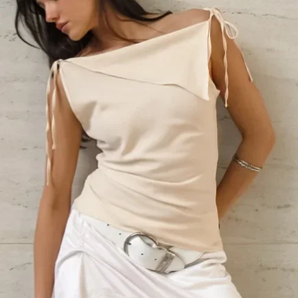 

2026 Summer Minimalist Commuter One Shoulder Strap Tank Top Female Sexy Satin Top Women's Wear