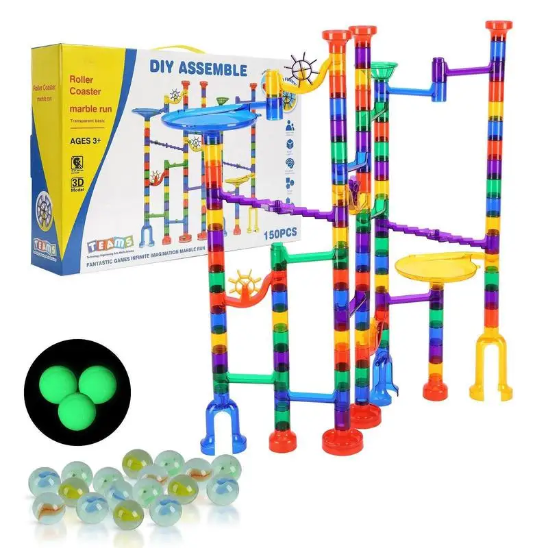 

Marble Run Set, 150 Piece Marble Maze Building Block Brain Game, with 10 Glow in the Dark Marbles + 40 Glass Marbles, Educational Learning Race Track STEM Toys, for Kids, Boys, Girls Ages 3 +