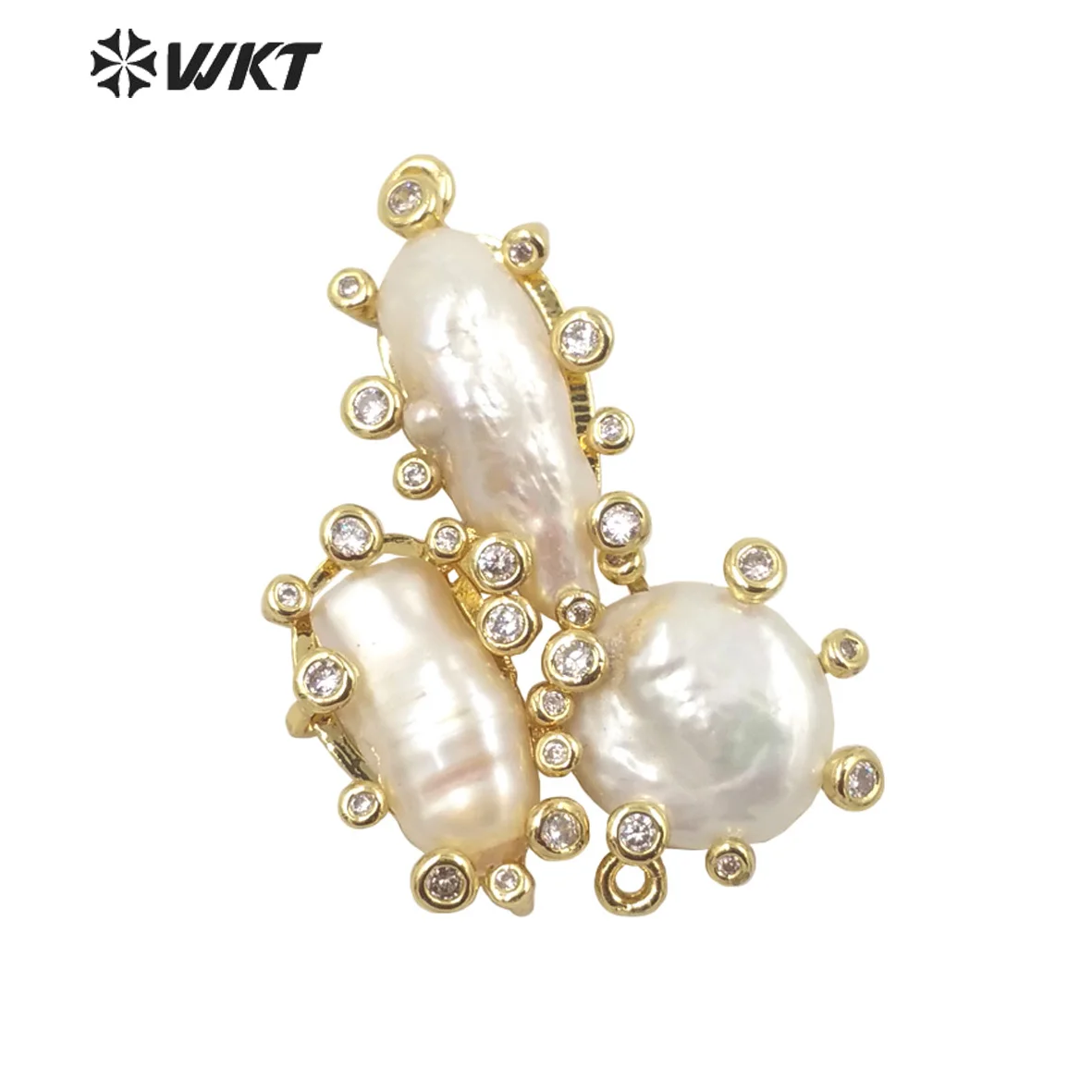 WT-JP310 Triple Irregular Freshwater Pearl Pendants Precious Micropave Cubic Zircon Setting White For Jewelry Necklace